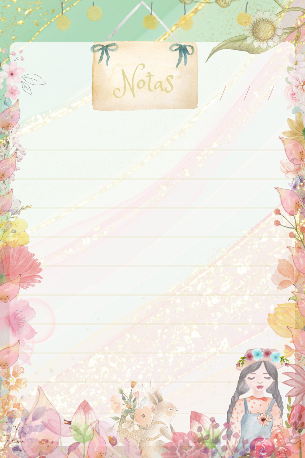 Hojas Decorativas (Digitales) Notitas Paquete imprimible de 37 hojas